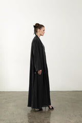 RTW2404-BLK Black Jacquard Linen Abaya