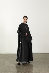 RTW2404-BLK Black Jacquard Linen Abaya