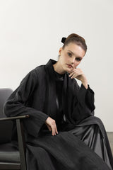 RTW2404-BLK Black Jacquard Linen Abaya