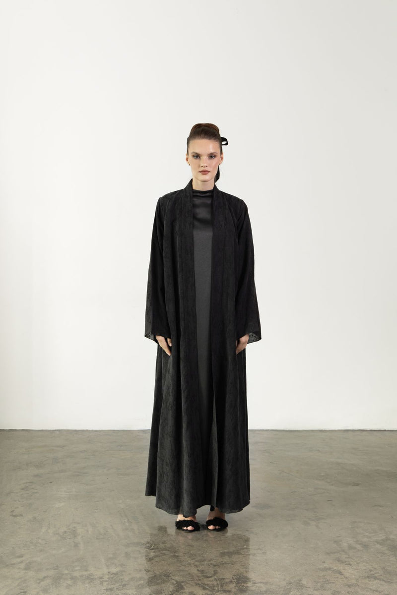 RTW2403-BLK Black Jacquard Linen Abaya