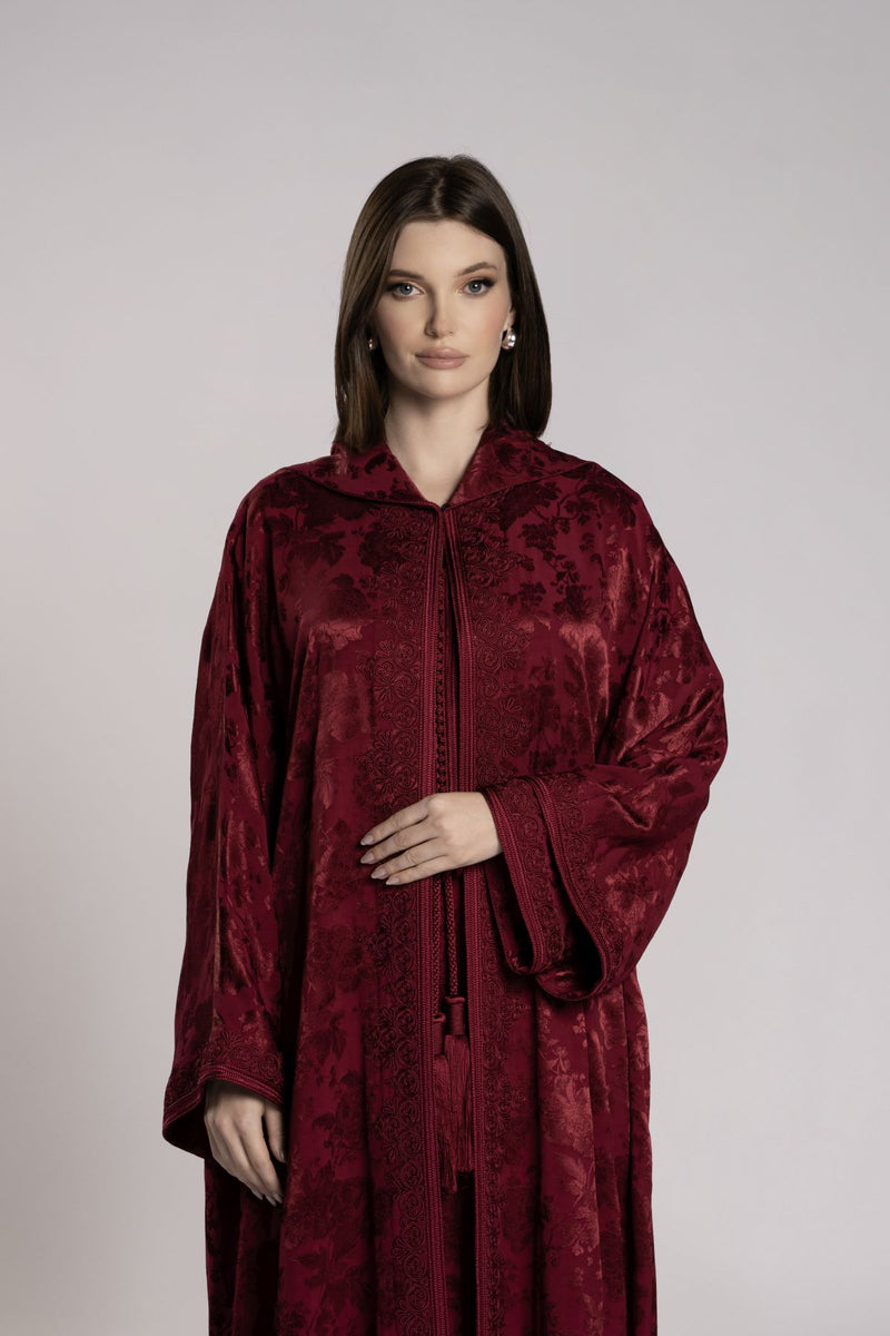 RMDML2501A-MAROON Hooded Moroccan Elegance Abaya