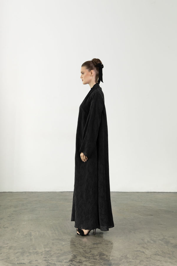 RTW2403-BLK Black Jacquard Linen Abaya