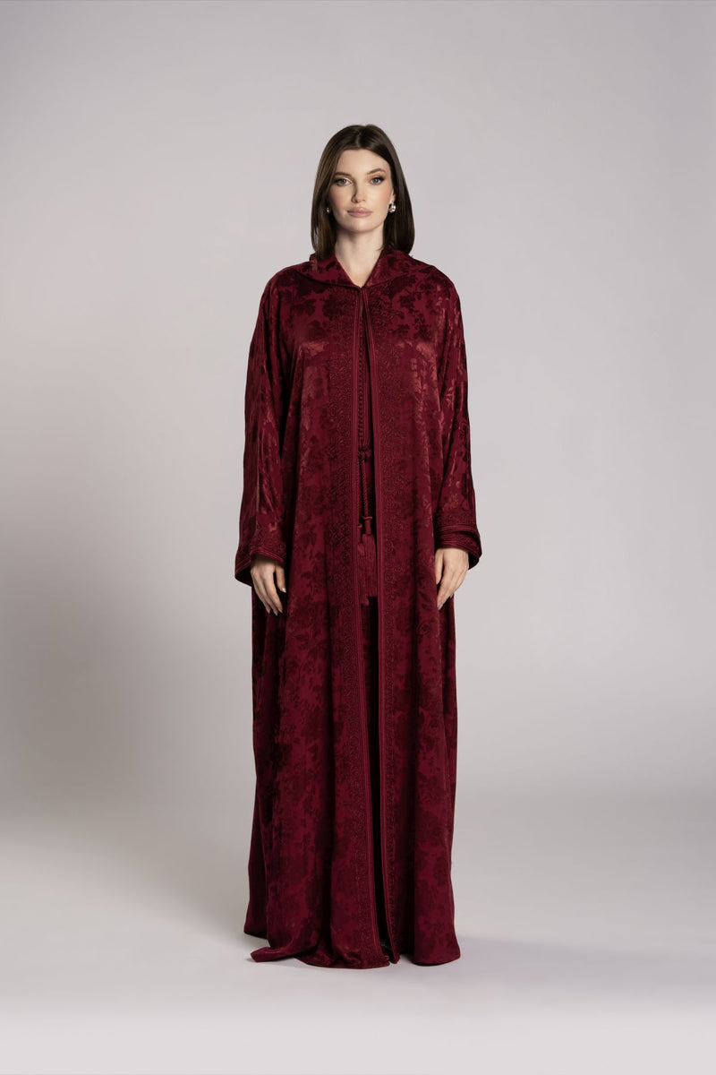 RMDML2501A-MAROON Hooded Moroccan Elegance Abaya