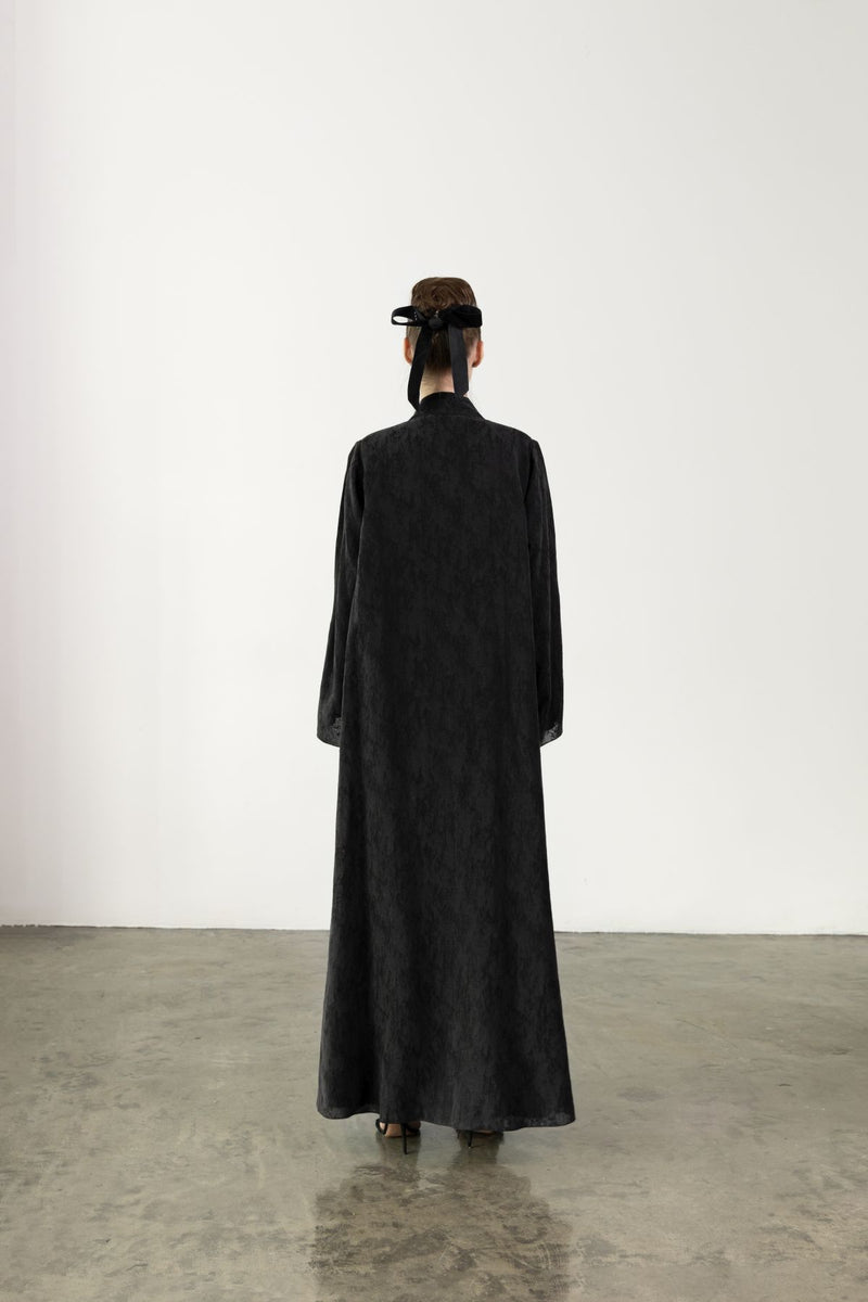 RTW2403-BLK Black Jacquard Linen Abaya