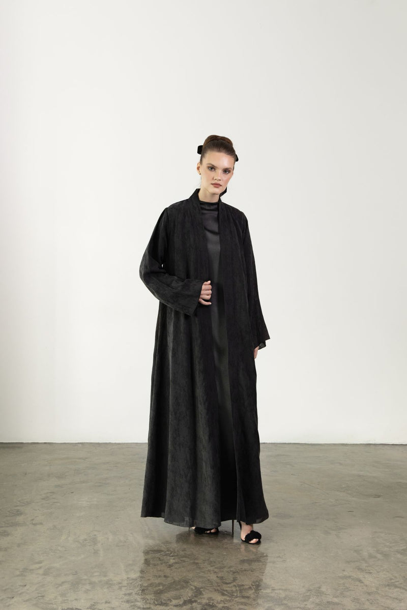 RTW2403-BLK Black Jacquard Linen Abaya