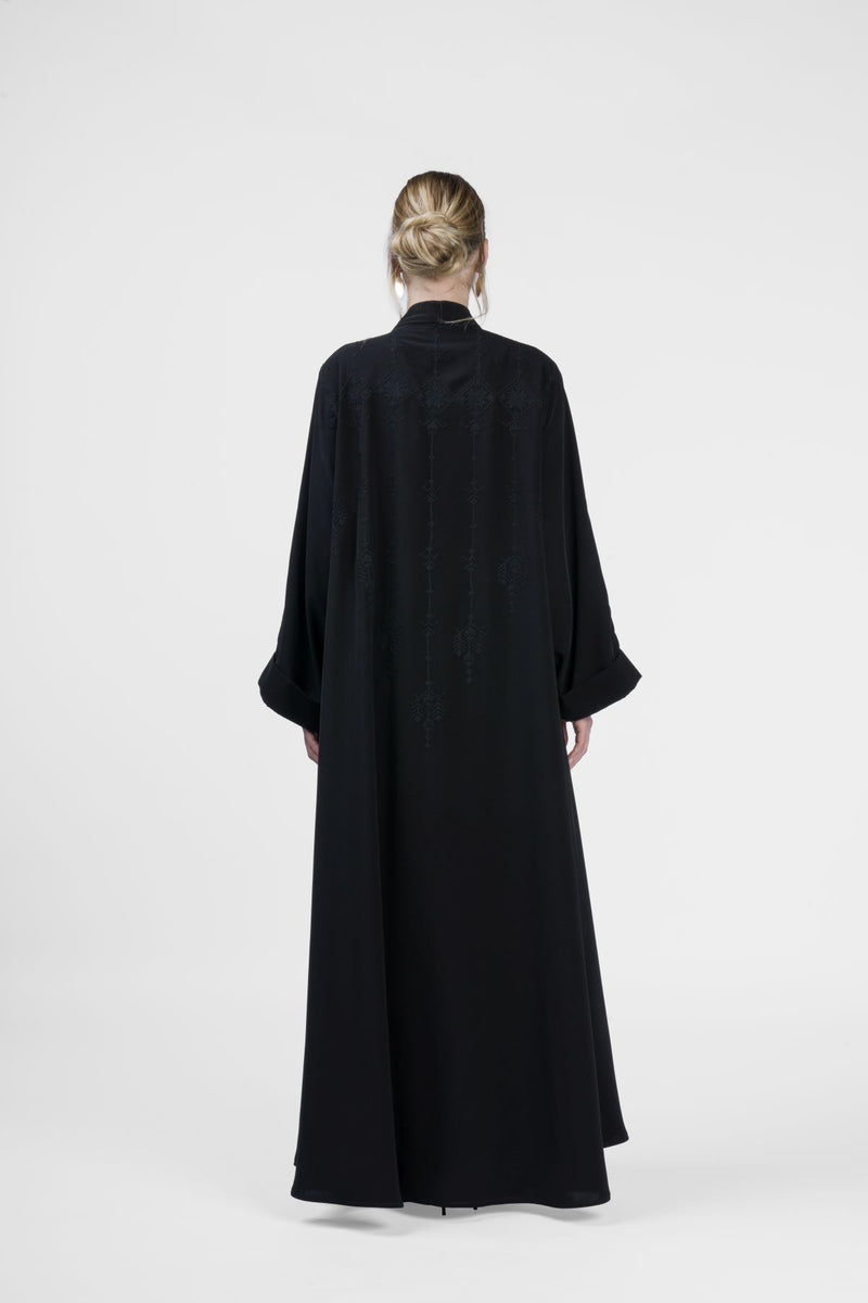 RMDJK2402-BLK Midnight Mystique Black Kimono Abaya