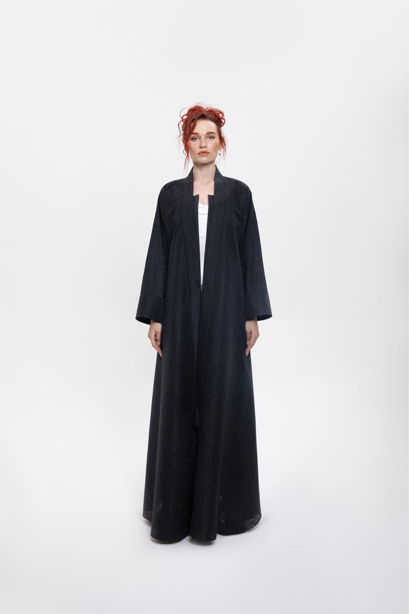 RTWS2401-BLACK Whispers of Elegance Kimono Abaya