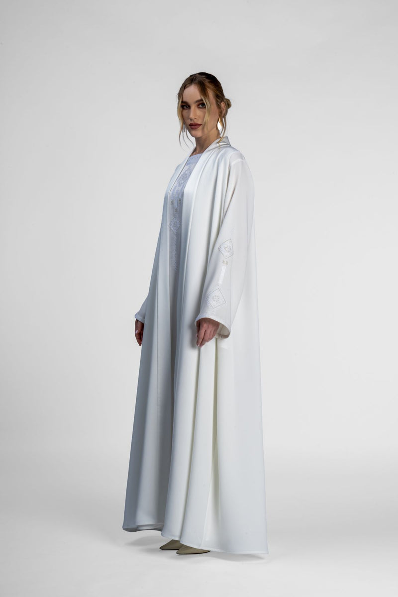 RMDT2401-OW Contemporary Chic Off-White  Crepe Silk Abaya