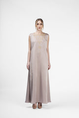 RMDT2401-BG Contemporary Chic Beige Crepe Silk Abaya