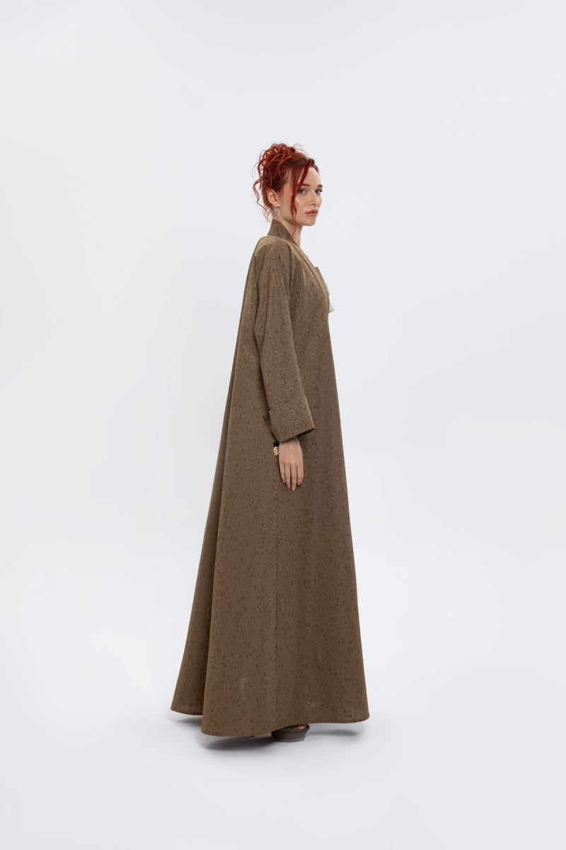 RTWS2401-BROWN Whispers of Elegance Kimono Abaya