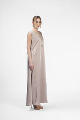 RMDT2401-BG Contemporary Chic Beige Crepe Silk Abaya