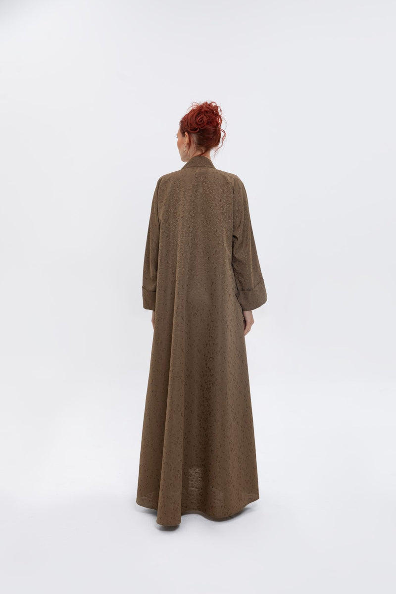 RTWS2401-BROWN Whispers of Elegance Kimono Abaya