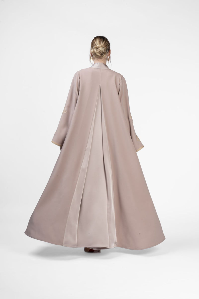 RMDT2401-BG Contemporary Chic Beige Crepe Silk Abaya