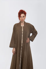 RTWS2401-BROWN Whispers of Elegance Kimono Abaya