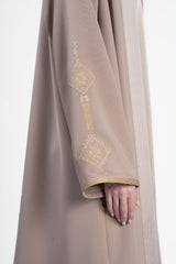 RMDT2401-BG Contemporary Chic Beige Crepe Silk Abaya