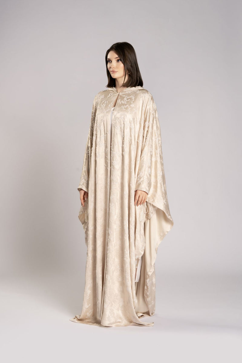 RMDHC2505-BEIGE Ethereal Charm Hooded Limited Abaya