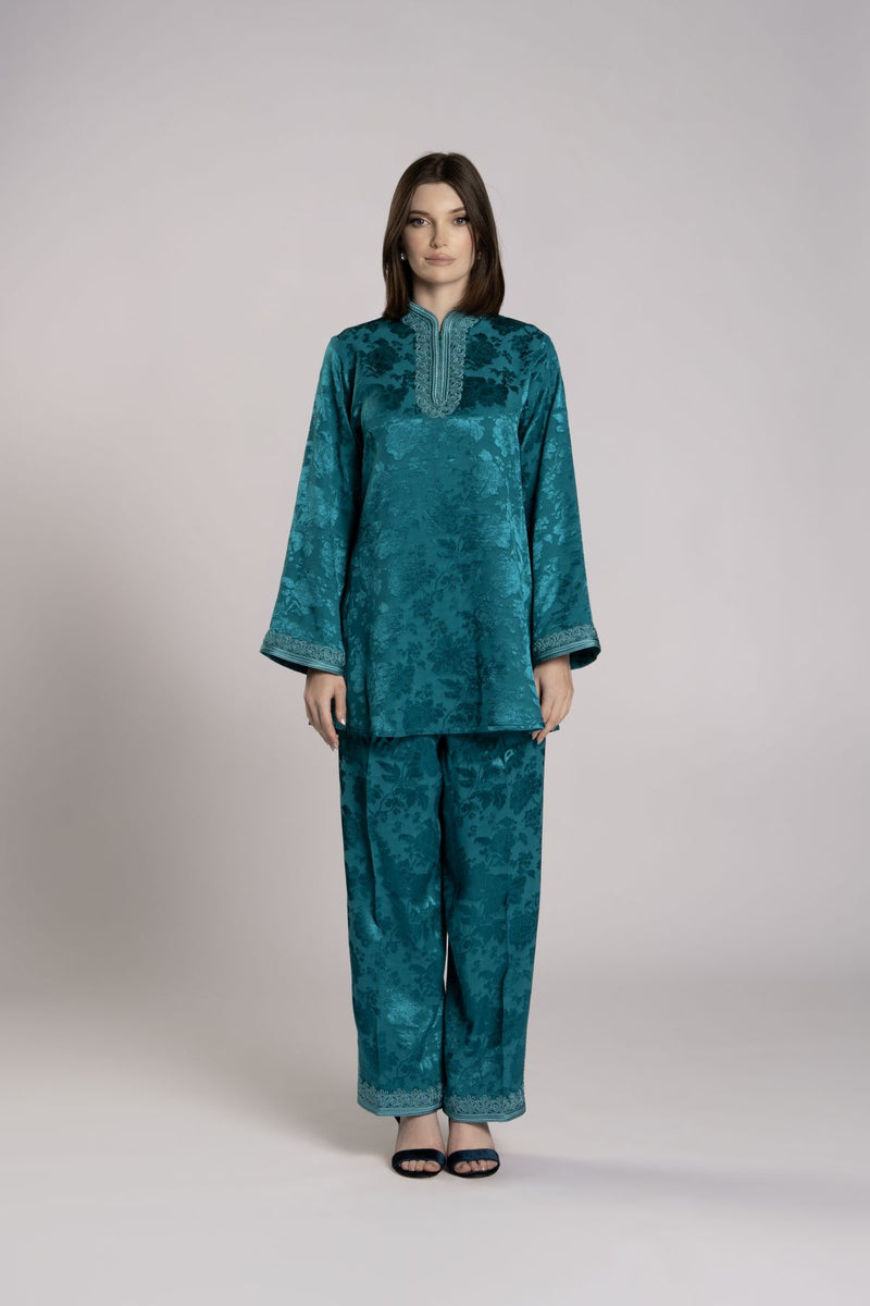 RMDML2501A-DARK TURQUOISE Hooded Moroccan Elegance Abaya