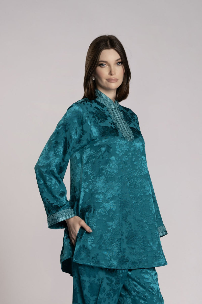 RMDML2501A-DARK TURQUOISE Hooded Moroccan Elegance Abaya