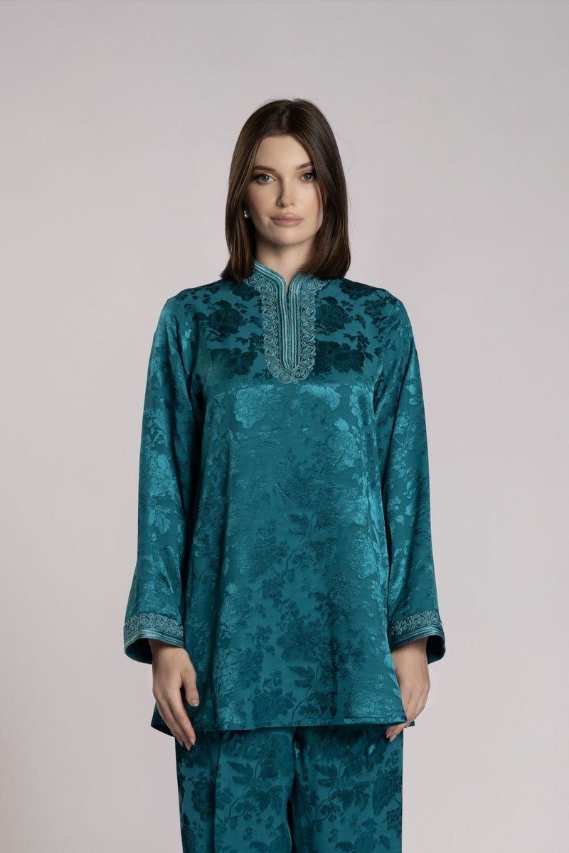 RMDML2501A-DARK TURQUOISE Hooded Moroccan Elegance Abaya