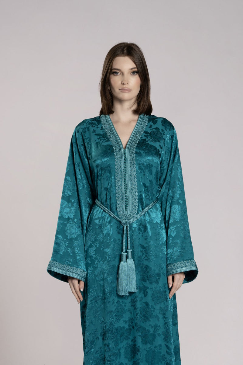 RMDML2501A-DARK TURQUOISE Hooded Moroccan Elegance Abaya