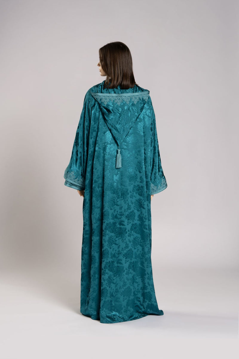 RMDML2501A-DARK TURQUOISE Hooded Moroccan Elegance Abaya