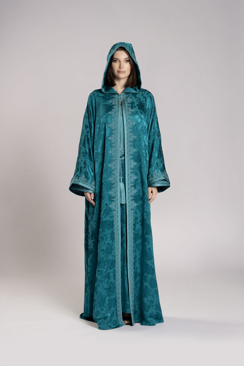 RMDML2501A-DARK TURQUOISE Hooded Moroccan Elegance Abaya