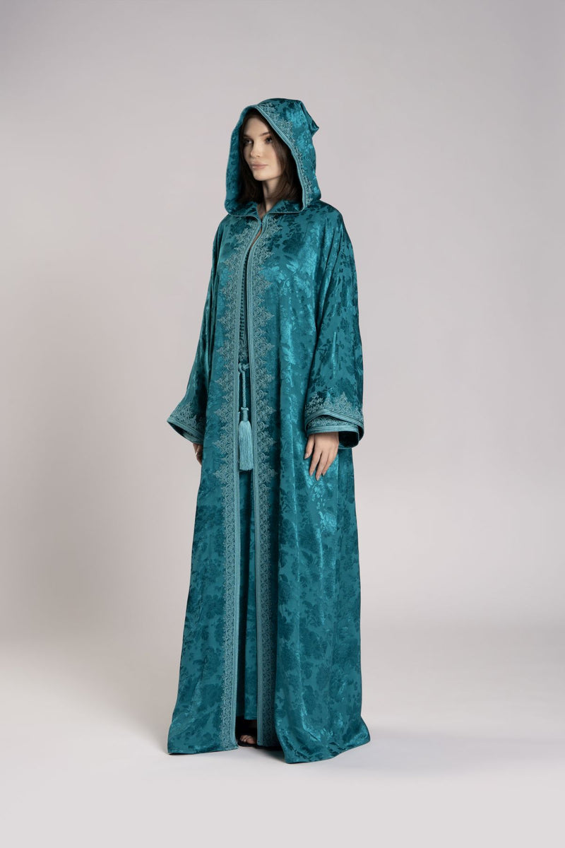 RMDML2501A-DARK TURQUOISE Hooded Moroccan Elegance Abaya