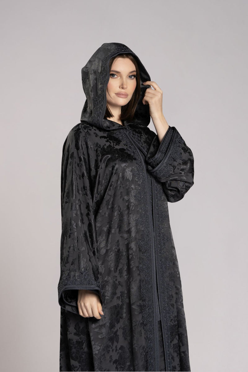 RMDML2501A-GRAY Hooded Moroccan Elegance Abaya