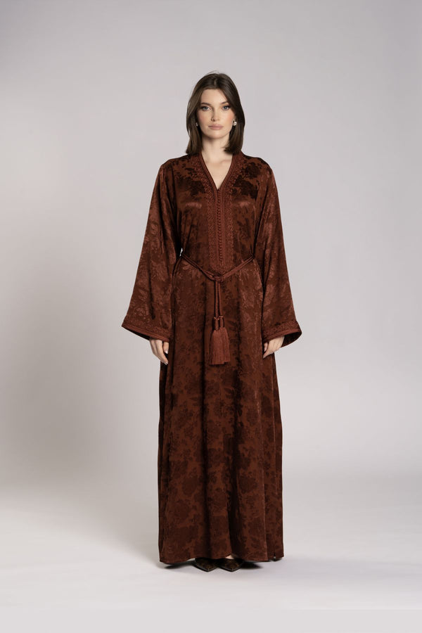 RMDML2501A-BROWN Hooded Moroccan Elegance Abaya