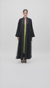 ED2304 Double Layered Flowers Motıf Adorned Abaya