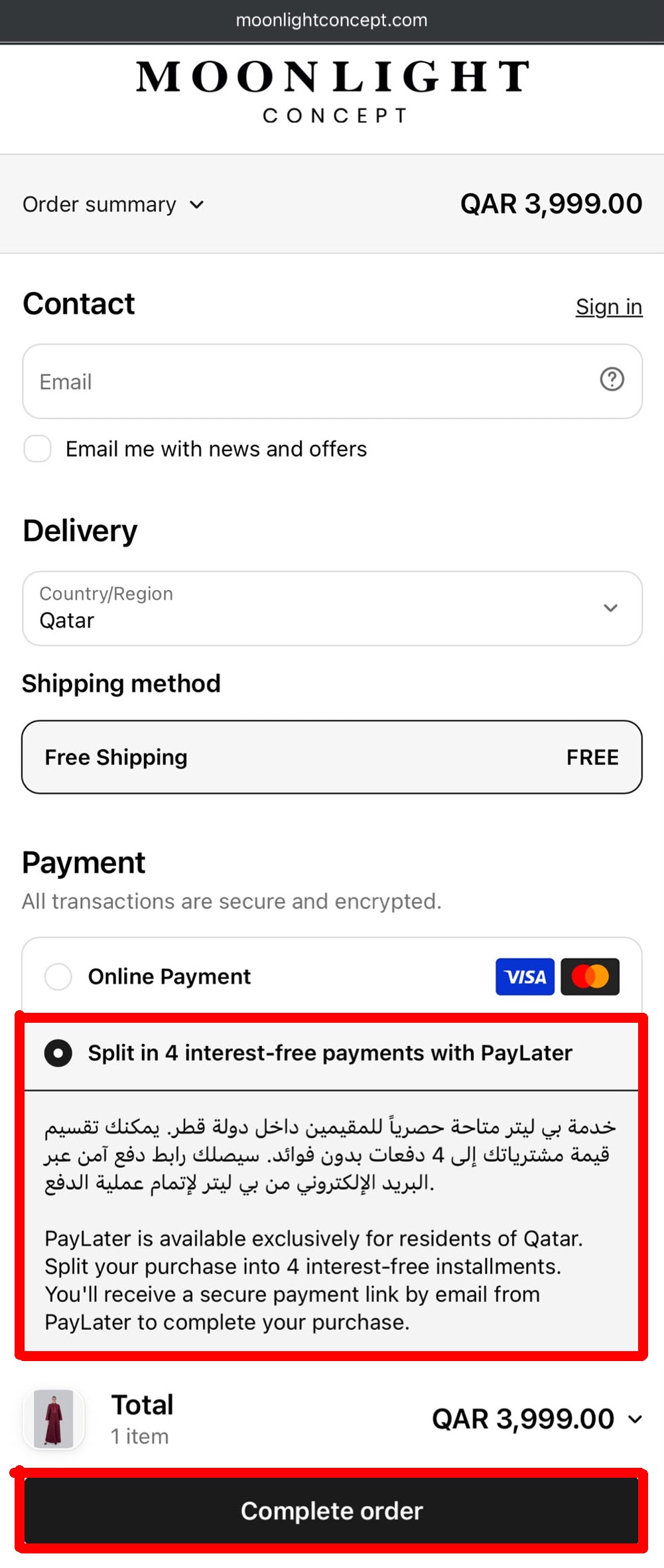 CHOOSE SPLIT IN 4 INTEREST FREE PAYMENTS