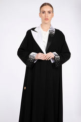 RMD2307 Stylized Collar And Pearls Work Highlights Abaya