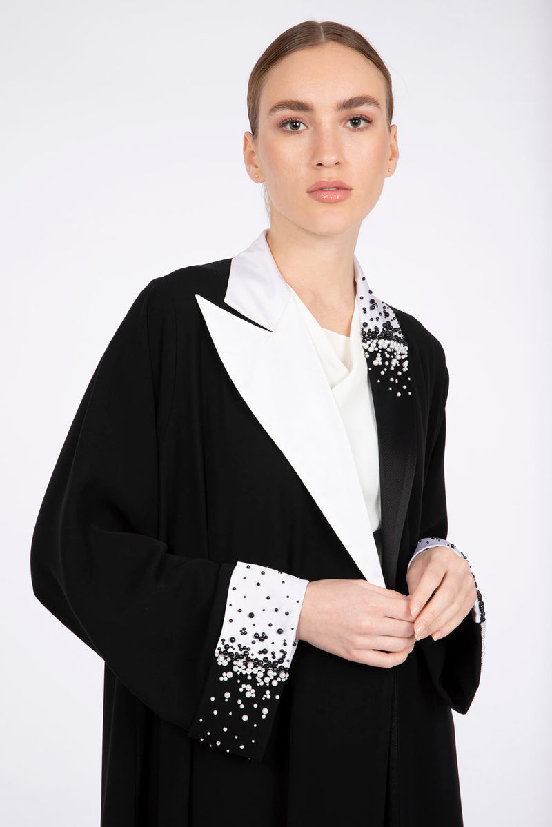 RMD2307 Stylized Collar And Pearls Work Highlights Abaya