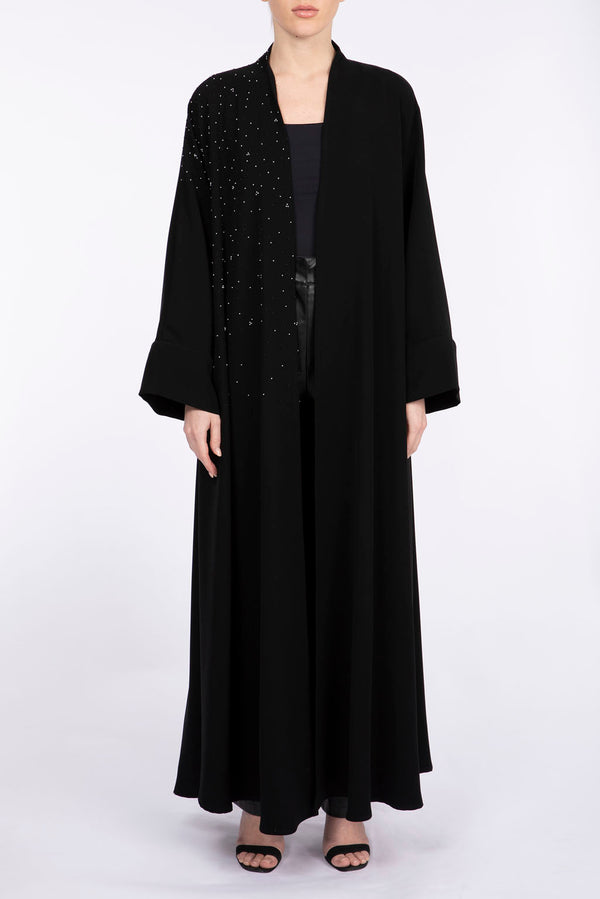 RMD2301 Black And Off-White Pearls Embellishment Abaya