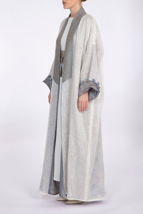 RMDSB2302 Double Layered Off-White Mesh and Printed Georgette Kimono