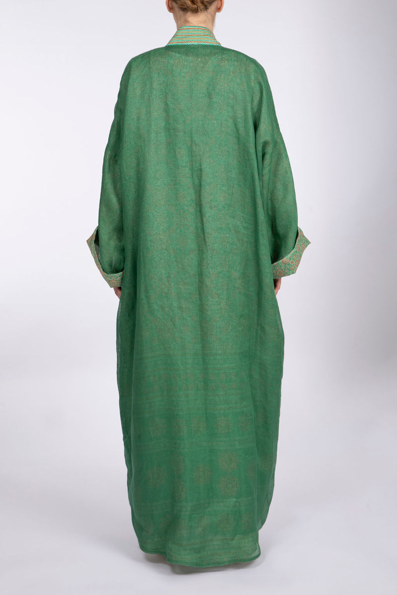 RMDSB2303 Green Mesh and Printed Georgette Kimono