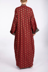 RMDPB2302 Maroon and Black Printed Cotton Kimono