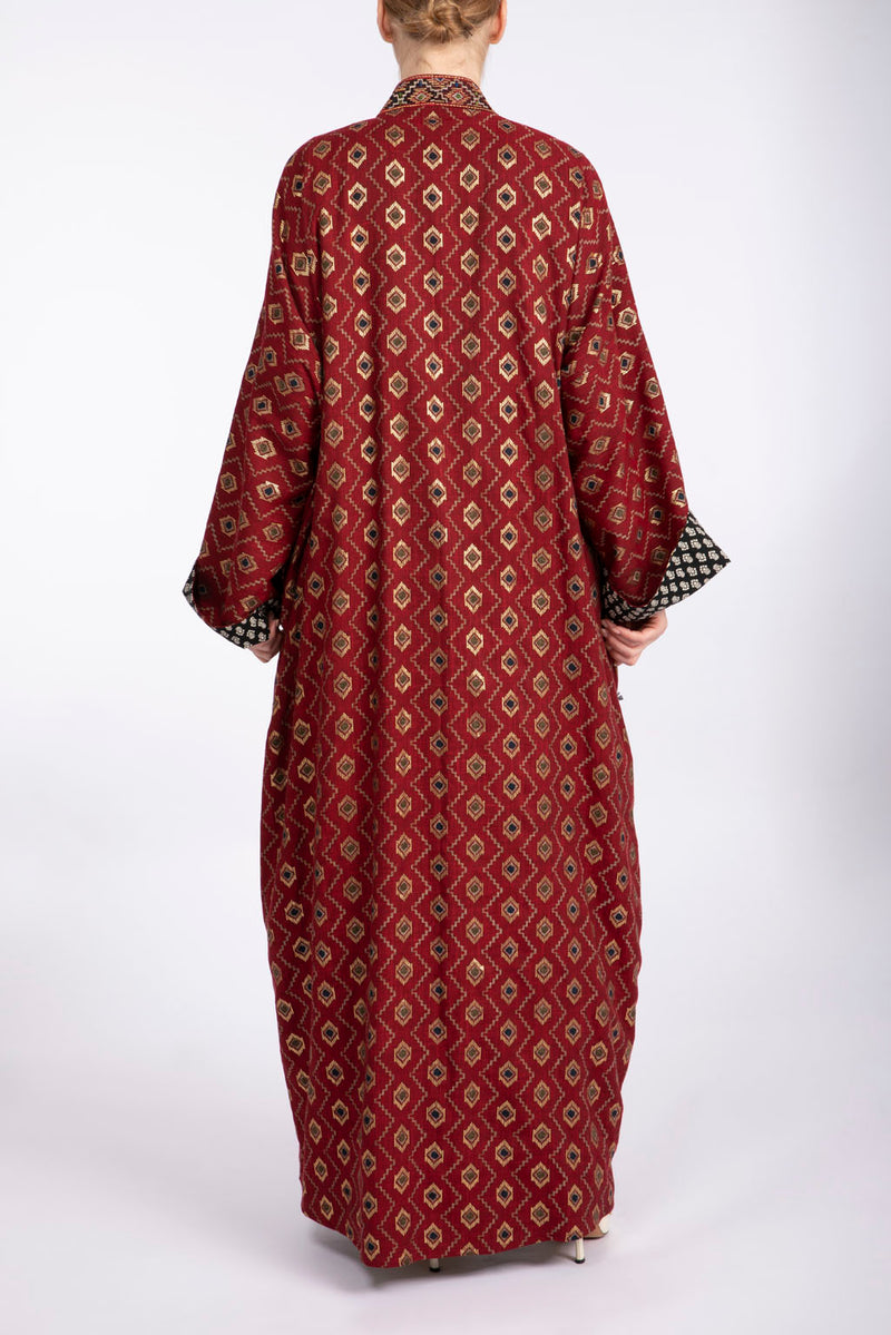 RMDPB2302 Maroon and Black Printed Cotton Kimono