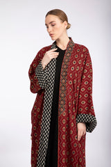 RMDPB2302 Maroon and Black Printed Cotton Kimono