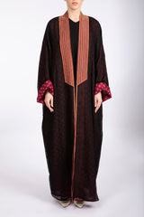 RMDSB2301 Eye-Catching Blend Of Black Mesh and Printed Georgette Kimono