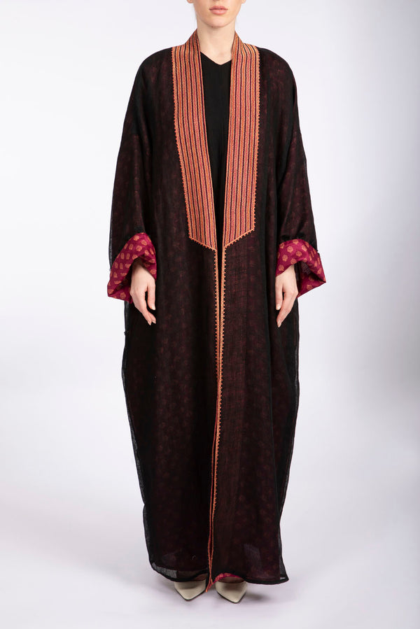 RMDSB2301 Eye-Catching Blend Of Black Mesh and Printed Georgette Kimono