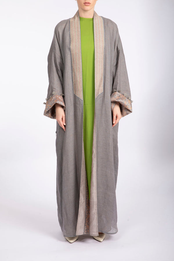 RMDSB2305 Gray Mesh and Printed Georgette Kimono