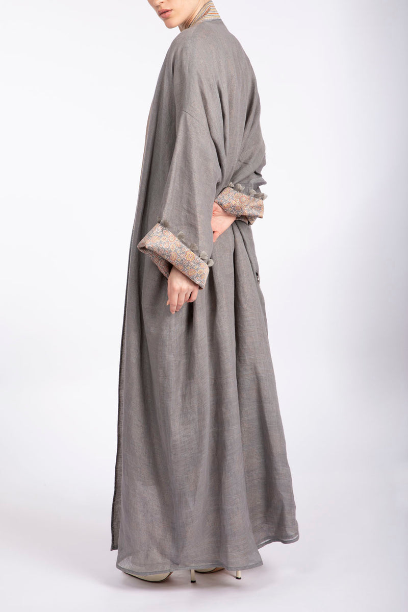 RMDSB2305 Gray Mesh and Printed Georgette Kimono