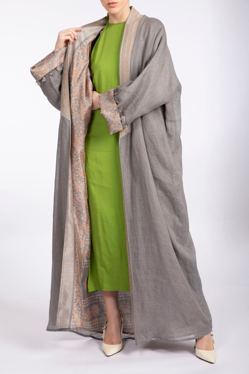 RMDSB2305 Gray Mesh and Printed Georgette Kimono