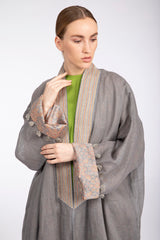 RMDSB2305 Gray Mesh and Printed Georgette Kimono