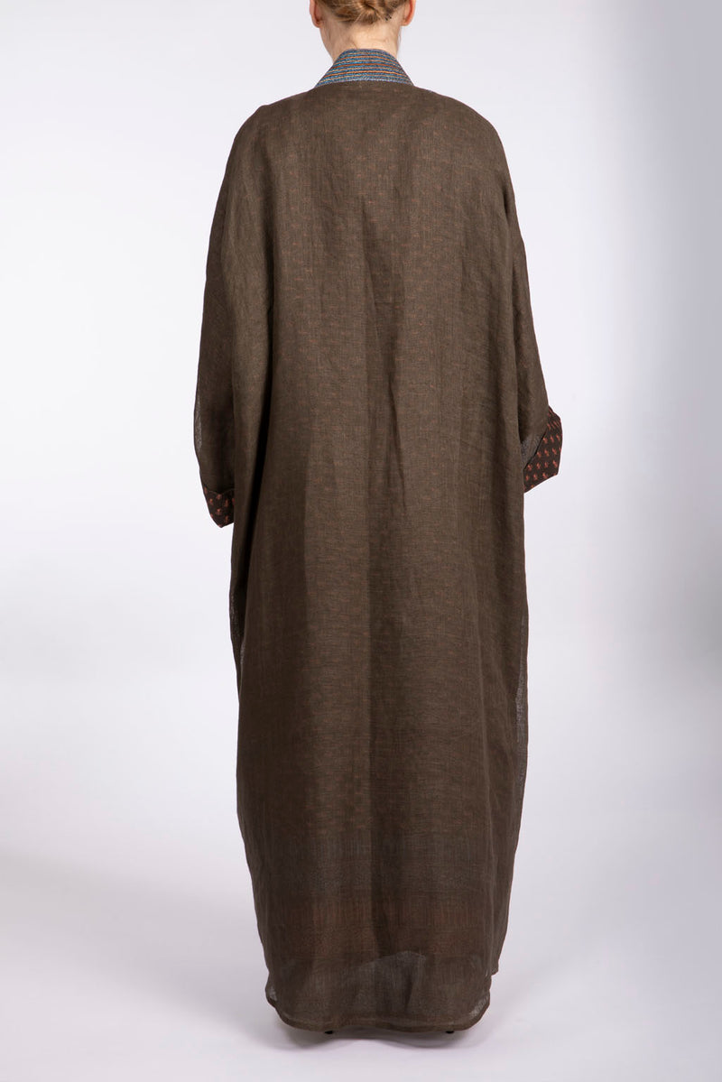 RMDSB2304 Brown Mesh and Printed Georgette Kimono