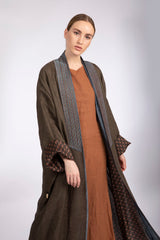 RMDSB2304 Brown Mesh and Printed Georgette Kimono