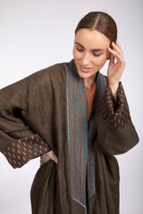 RMDSB2304 Brown Mesh and Printed Georgette Kimono